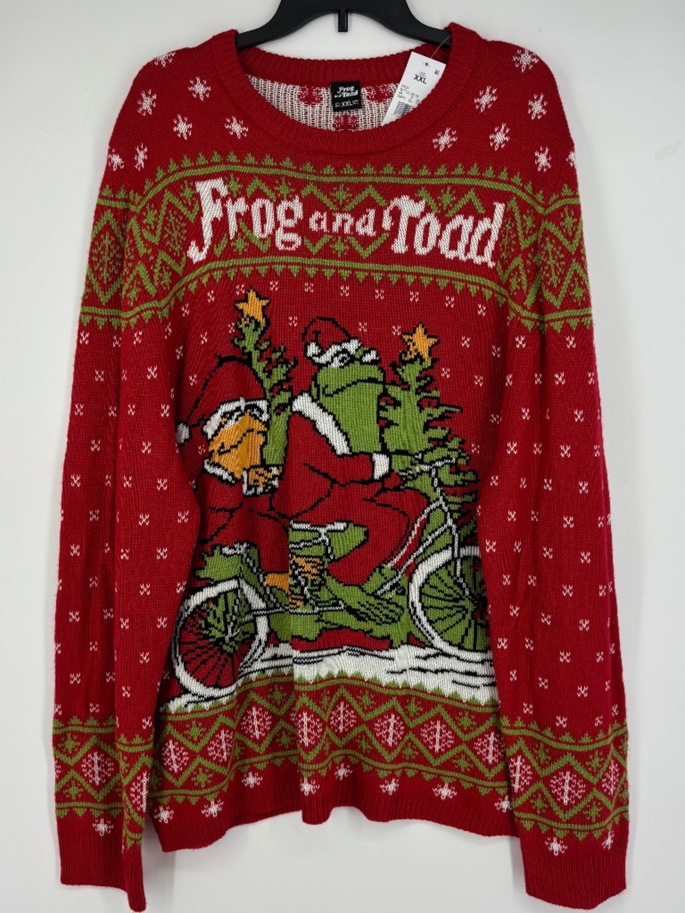 Frog and Toad Mens Adult XXL Ugly Christmas Sweater Red Green Long Sleeves